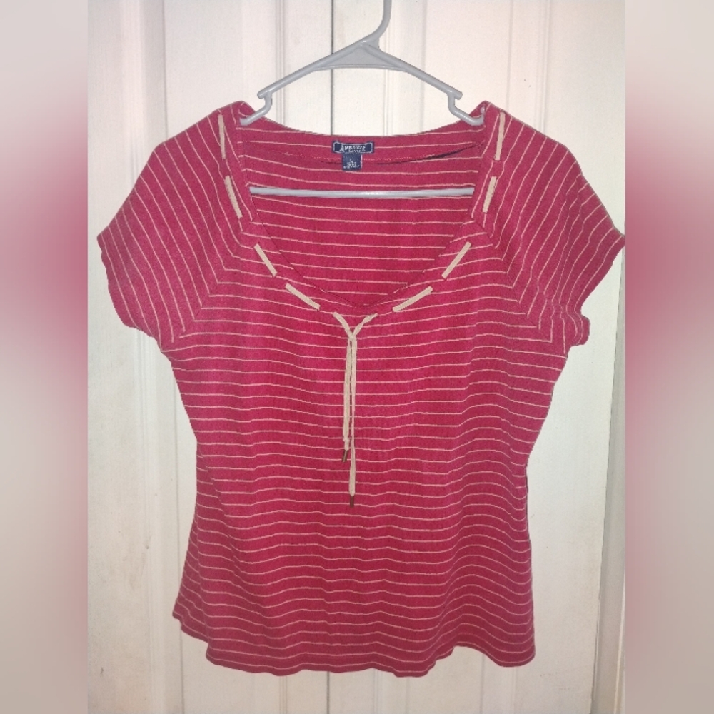 American Living Women's Red and White Striped Tee